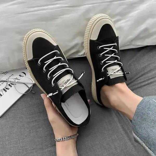 Mens Canvas Shoes | Stain-Resistant Low-Top Casual Platform Shoes in Beige, Black, White