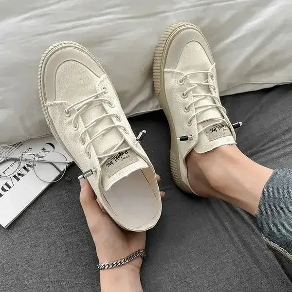 Mens Canvas Shoes | Stain-Resistant Low-Top Casual Platform Shoes in Beige, Black, White