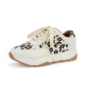 Mukeshhousehold Women Fashion Autumn And Winter Leopard Leather Stitching Sneakers