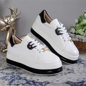 Mukeshhousehold Women Fashion Round Toe Platform Colorblock Lace-Up Low Top Sneakers