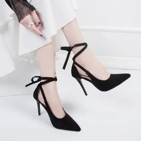 Mukeshhousehold Women Fashion Solid Color Plus Size Strap Pointed Toe Suede High Heel Sandals Pumps