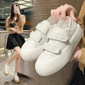 Mukeshhousehold Women Fashion Round Toe Thick Sole Velcro Pu Sneakers