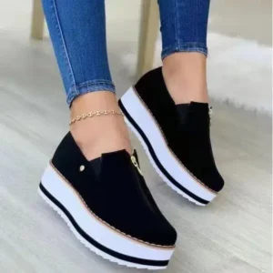 Mukeshhousehold Women Fashion Retro Platform Mid Top Solid Color Sneakers