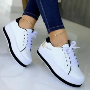 Mukeshhousehold Women'S Fashion Round Toe Thick Sole Shallow Lace-Up Casual Sneakers