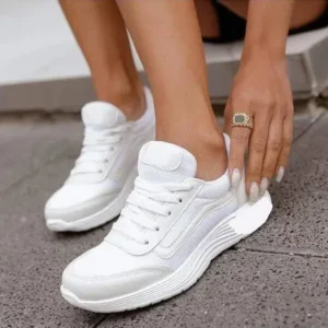 Mukeshhousehold Women Casual Breathable Mesh Upper Flat Solid Color Sneakers