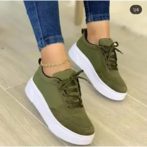 Mukeshhousehold Women'S Fashion Casual Round Toe Thick-Soled Lace Up Canvas Sneakers