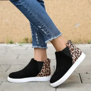 Mukeshhousehold Women Fashion Round Toe Leopard Flat Elastic Slip-On Sneakers