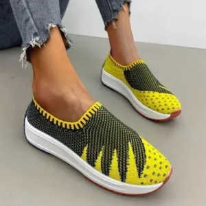 Mukeshhousehold Women Fashion Fly Knit Breathable Platform Low Top Sneakers