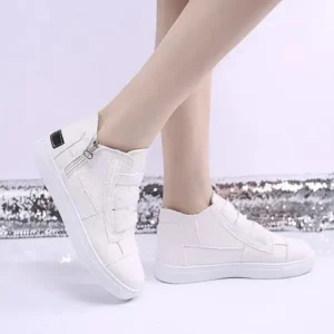 Mukeshhousehold Women Fashion Round Toe Mid-Top Canvas Raw Edge Elastic Sneakers