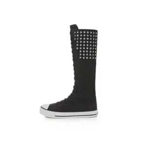 Mukeshhousehold Women Fashion Rivet Decor Side Zipper Canvas High Boots