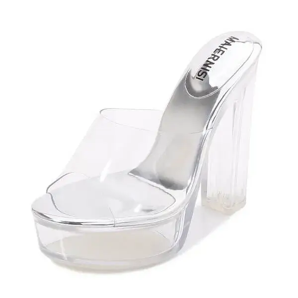 Mukeshhousehold Women Fashion Plus Size Transparent Crystal Chunky Heel Platform High