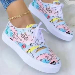 Mukeshhousehold Graffiti Print Platform Canvas Shoes