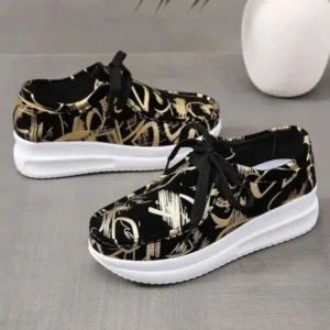 Mukeshhousehold Casual Graffiti Round Toe Platform Plus Size Sneakers