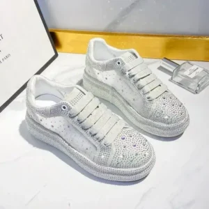 Mukeshhousehold Women Fashion Sparkling Rhinestones Decorative Lace-Up Design Platform Sneakers