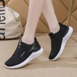 Mukeshhousehold Women Sports Casual Lace Up Design Mesh Breathable Wedge Sneakers