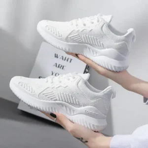 Mukeshhousehold Women Fashion Sports Lace Up Design Mesh Breathable Platform Sneakers