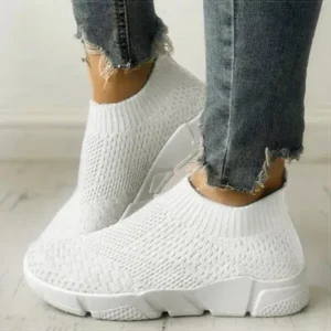 Mukeshhousehold Women Casual Sports Knit Design Mesh Breathable Solid Color Sneakers