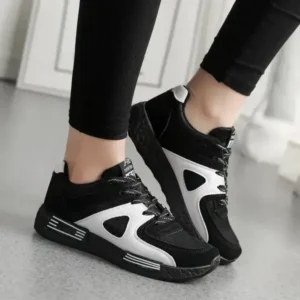 Mukeshhousehold Women Fashion Sports Lace Up Design Mesh Breathable Wedge Platform Sneakers