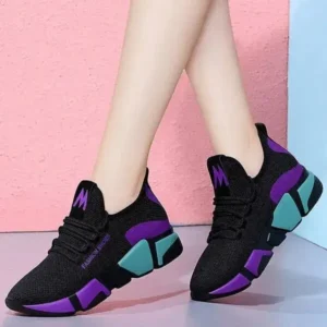 Mukeshhousehold Women Fashion Casual Lace-Up Design Mesh Breathable Color Blocking Platform Running Sneakers