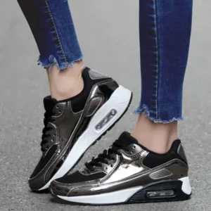 Mukeshhousehold Women Casual Sports Lace Up Design Shiny Air Cushion Platform Sneakers