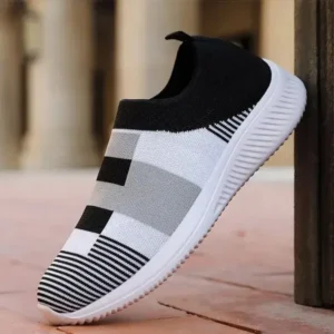 Mukeshhousehold Women Casual Knit Design Breathable Mesh Color Blocking Flat Sneakers