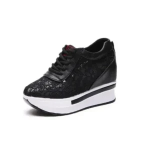 Mukeshhousehold Women Sexy Lace Design Lace-Up Breathable Wedge Platform Sneakers