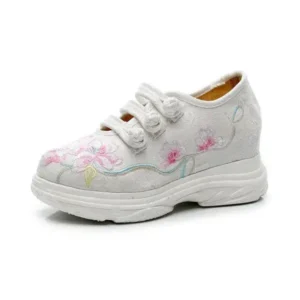 Mukeshhousehold Women Casual Flower Embroidered Round Toe Platform Canvas Sneakers