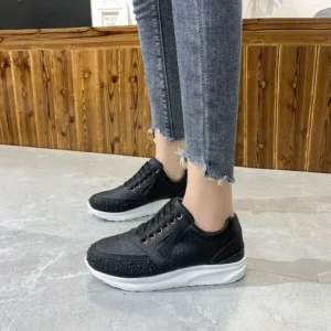 Mukeshhousehold Women Casual Rhinestone Decor Fashion Plus Size Sports Running Shoes Round Toe Sneakers