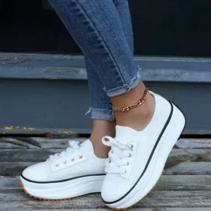 Mukeshhousehold Women Simple Casual Knit Upper Thick-Soled Lace-Up Sneakers