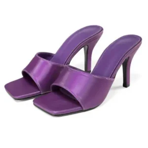 Mukeshhousehold Women Sexy Square Head Purple Stiletto Slippers