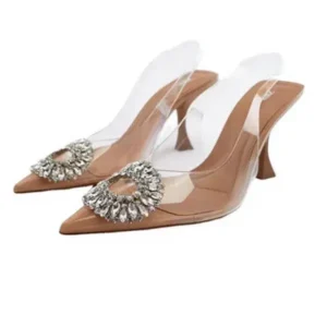 Mukeshhousehold Summer Women Fashion Plus Size Pointed Toe Rhinestone Transparent Heeled Sandals