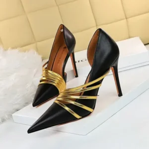 Mukeshhousehold Women Fashion Sexy Pointed Toe Hollow Design Stiletto Shoes