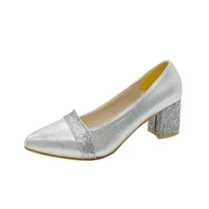 Mukeshhousehold Women Fashion Casual Sequins Pointed Toe Pumps With Chunky Heels