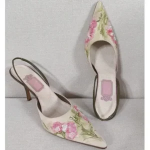 Mukeshhousehold Women Fashion Elegant Floral Printed Pointed Toe Stiletto Heel Sandals