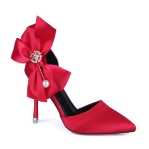 Mukeshhousehold Women Fashion Elegant Solid Color PU Pointed Toe Bowknot Pumps