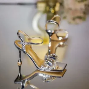 Mukeshhousehold Women Fashion Sexy PU Rhinestone Square Toe Ankle Strap Buckle Stiletto Heel Sandals