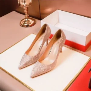 Mukeshhousehold Women Fashion Elegant Solid Color PU Sequin Pointed Toe Stiletto Heel Pumps