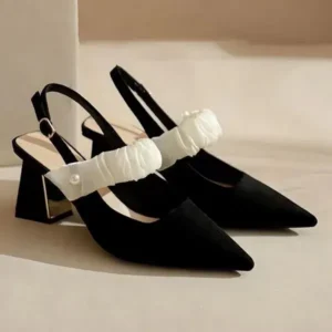 Mukeshhousehold Women Fashion Elegant Solid Color PU Pointed Toe Kitten Heel Sandals