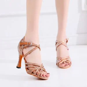 Mukeshhousehold Women Fashion Solid Color Suede Rhinestone High Heel Ankle Strap Buckle Sandals