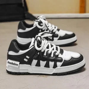 Mukeshhousehold Men Fashion Black White Stitching Low Top Sneakers