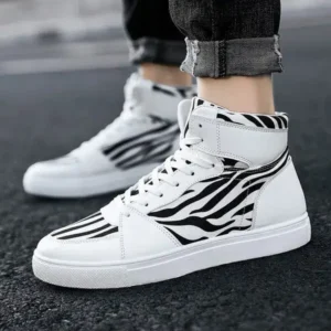 Mukeshhousehold Men'S Fashion Zebra Print Breathable Canvas High Top Sneakers