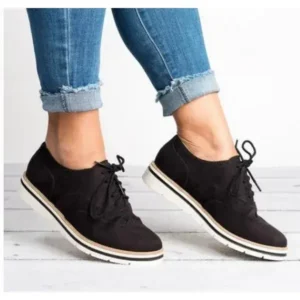 Mukeshhousehold Women Retro Plus Size Simple Solid Color Lace-Up Round Toe Sneakers