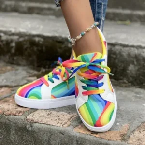 Mukeshhousehold Women Fashion Casual Plus Size Graffiti Lace-Up Sneakers