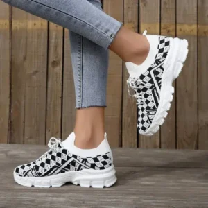 Mukeshhousehold Summer Women Fashion Casual Geometric Print Fly-Woven Lace-Up Sneakers