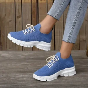 Mukeshhousehold Women Fashion Casual Breathable Flying Woven Lace-Up Thick-Soled Sneakers