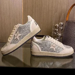 Mukeshhousehold Women Fashion Distressed Sequins Star Round-Toe Sneakers