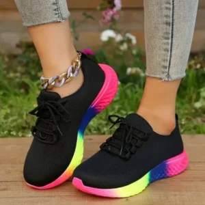 Mukeshhousehold Women Fashion Casual Mesh Breathable Rainbow Sneakers