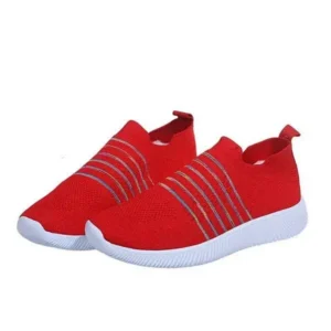 Mukeshhousehold Fashion Casual Solid Color Striped Fly-Woven Mesh Breathable Flat Sneakers