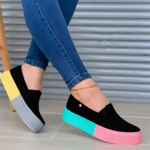 Mukeshhousehold Women Fashion Casual Color Block Thick-Soled Elastic Loafers