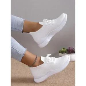 Mukeshhousehold Summer Women Fashion Breathable Mesh Fly-Woven Solid Color Sneakers